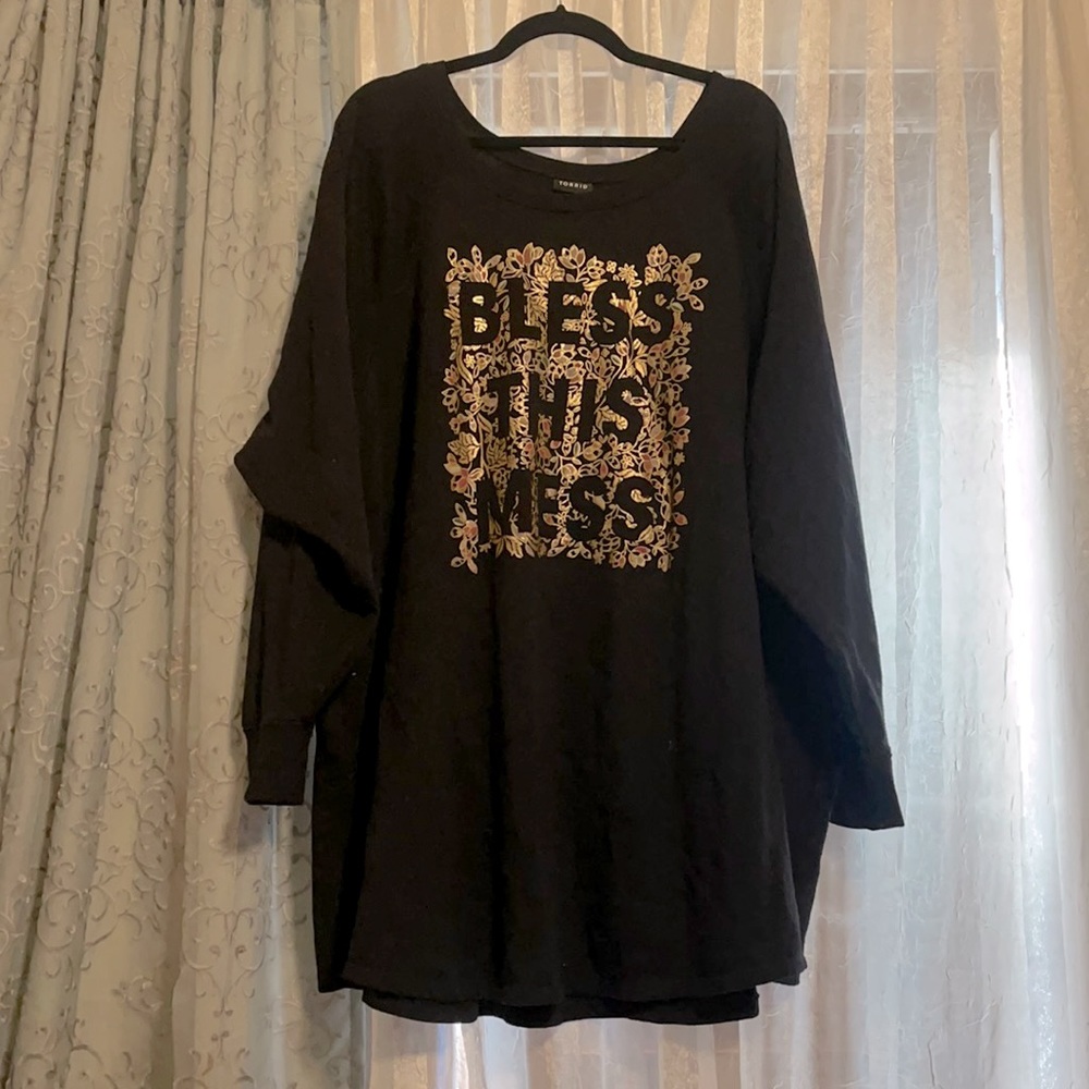 Torrid black “bless this mess” gold foil graphic sweatshirt